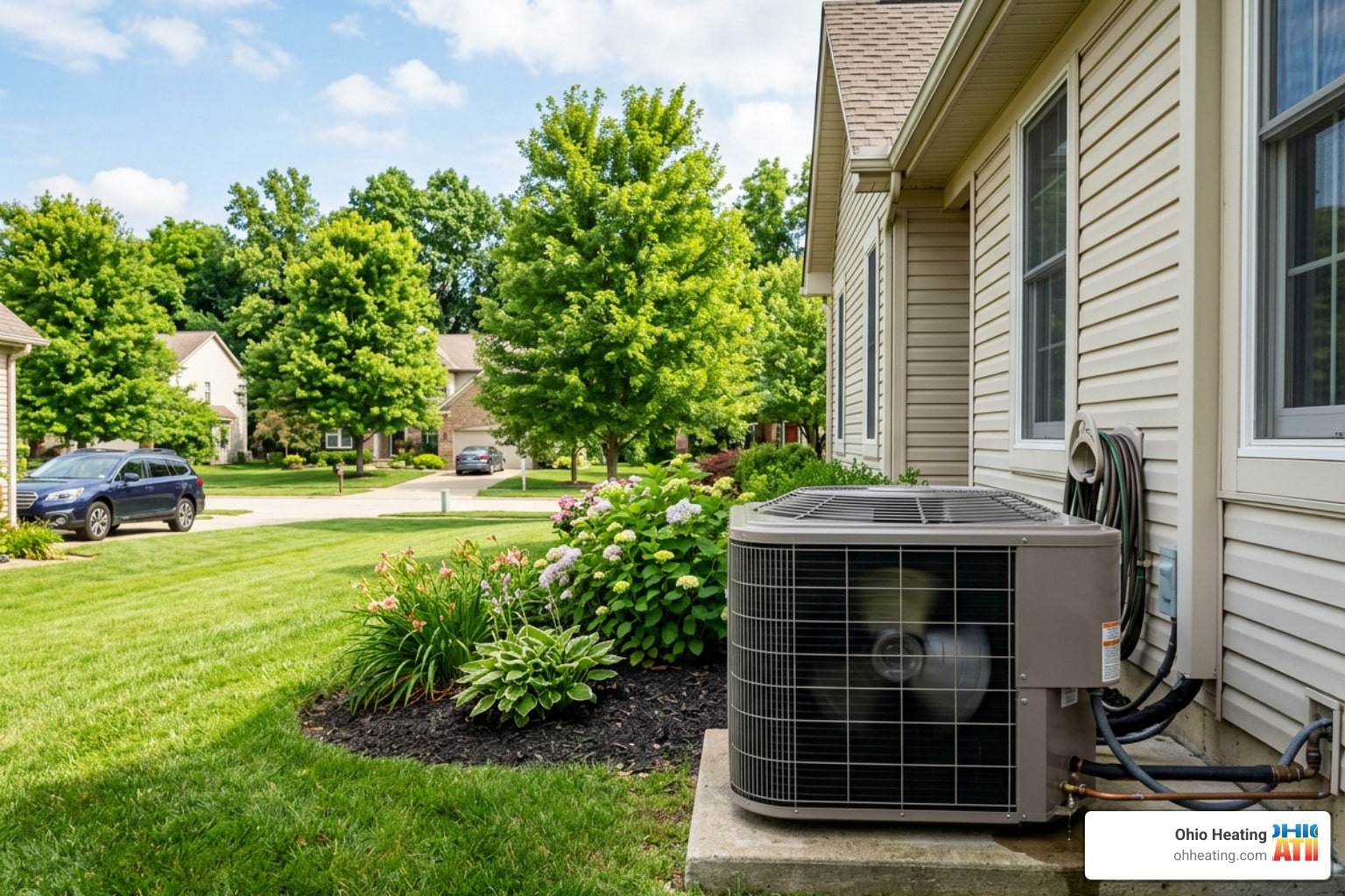 Central Ohio AC running constantly outside home in summer heat