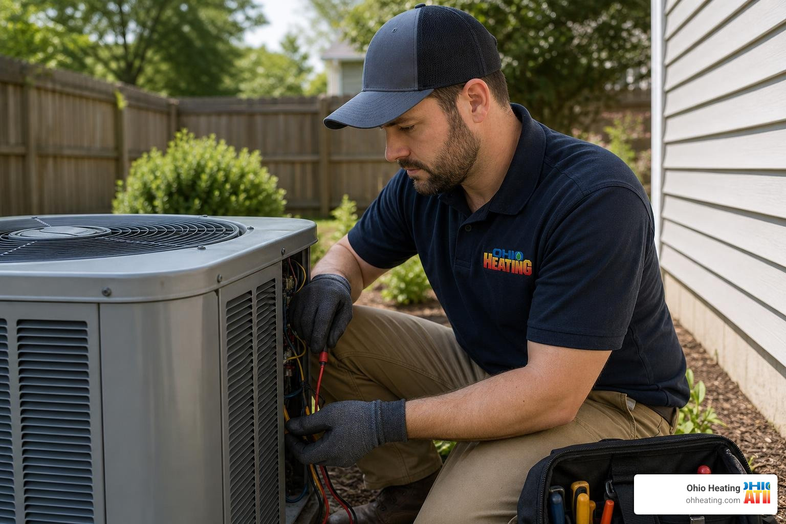 AC tune-up special technician inspecting outdoor AC unit