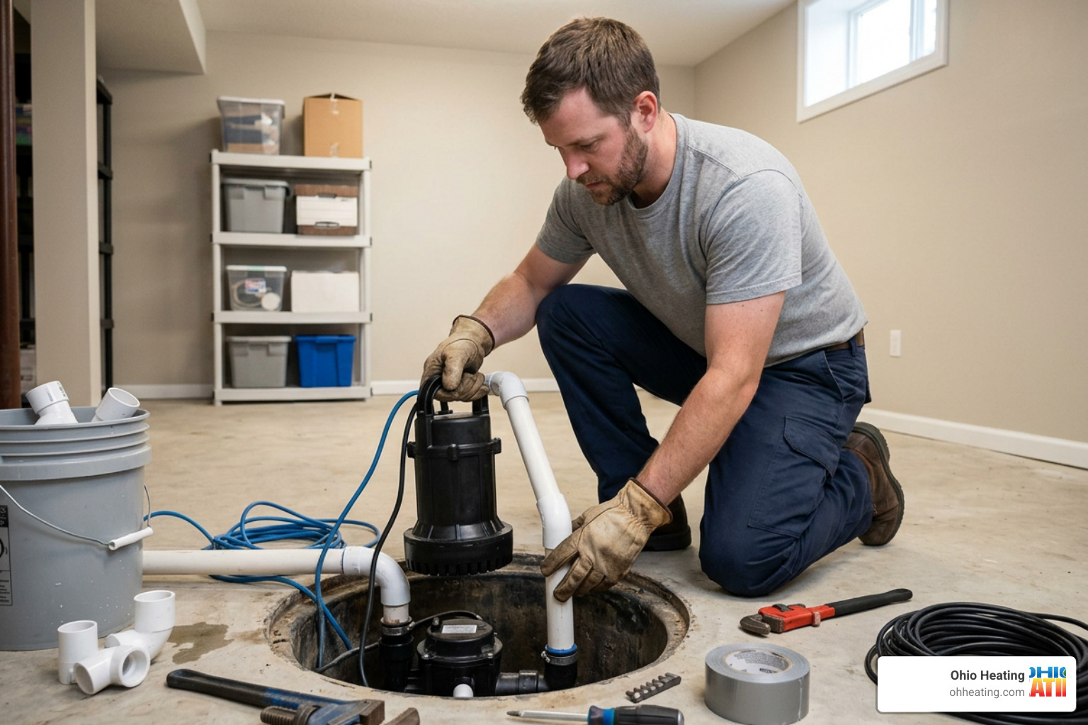 backup sump pump installation in basement